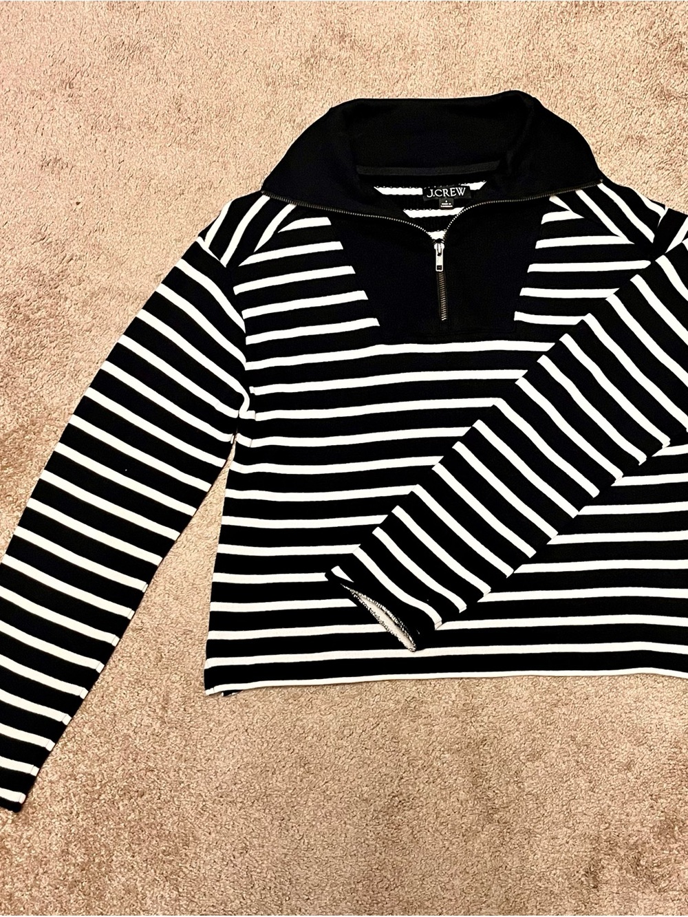 J. Crew Black & White Striped Half-Zip Sweatshirt